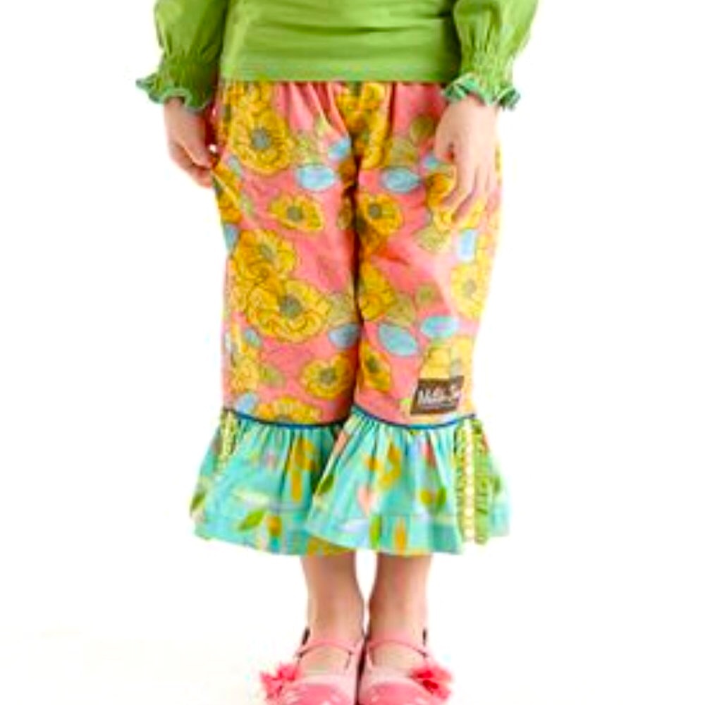 Girls Sz 8 Matilda Jane Pink Petals Big Ruffles Capris Pants